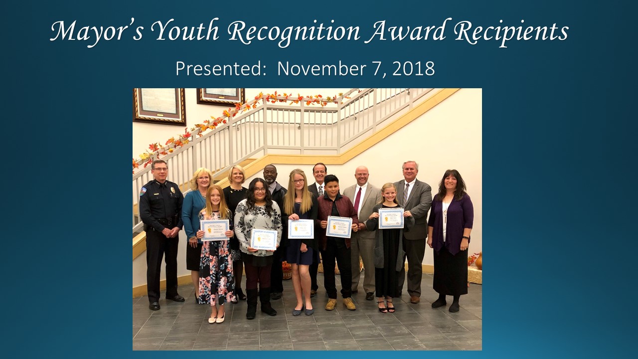 Mayor's Youth Recognition Award Presented November 7, 2018.